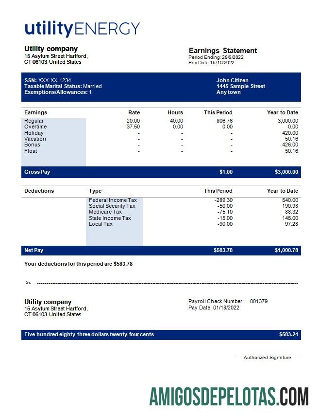 Realista Modelo de recibo de pagamento de empresa de serviços públicos em formatos Word e PDF.